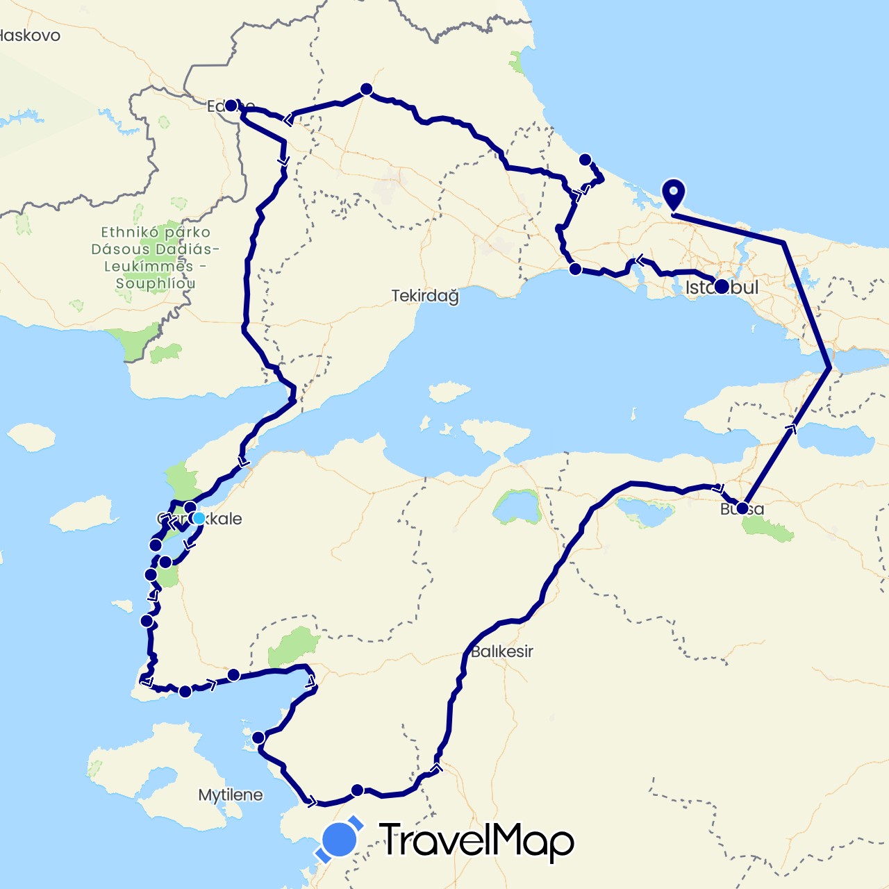 TravelMap itinerary: driving, boat in Turkey (Asia)