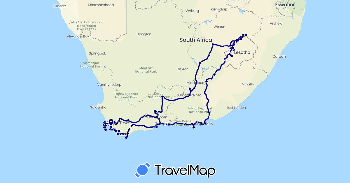 TravelMap itinerary: driving in Lesotho, South Africa (Africa)
