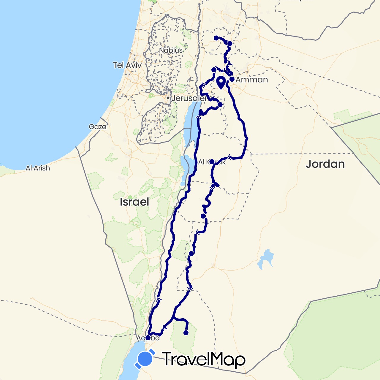 TravelMap itinerary: driving in Jordan (Asia)