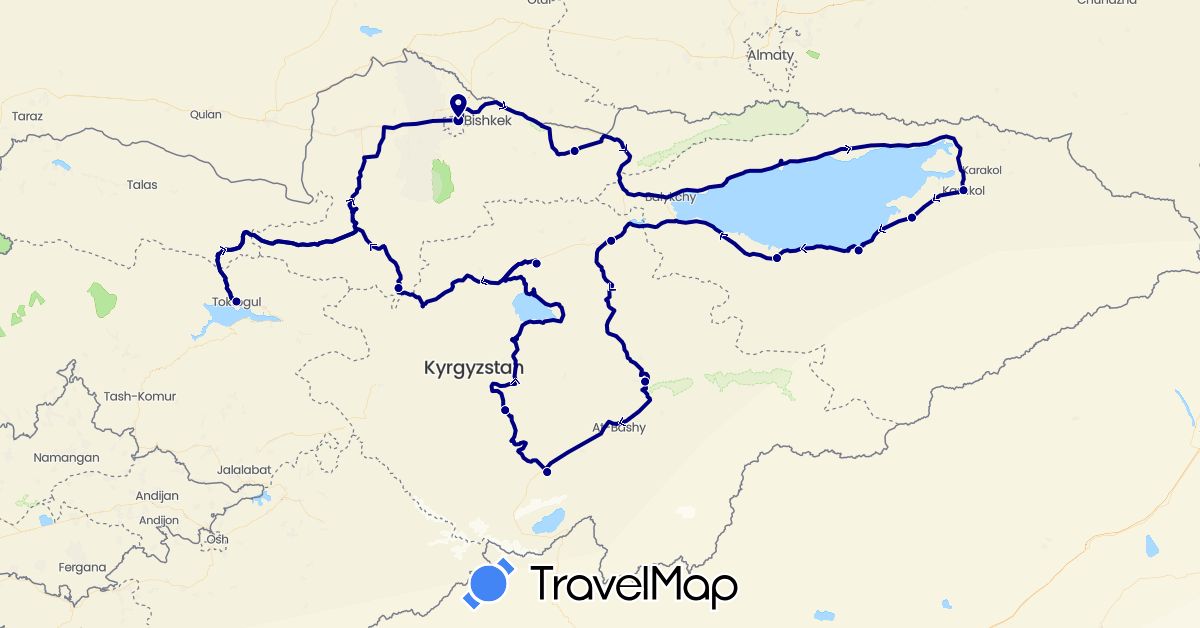 TravelMap itinerary: driving in Kyrgyzstan (Asia)