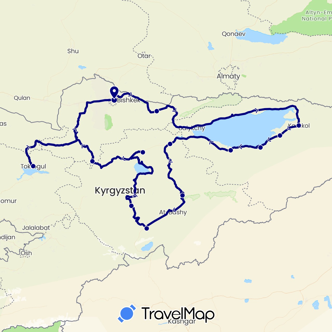 TravelMap itinerary: driving in Kyrgyzstan (Asia)