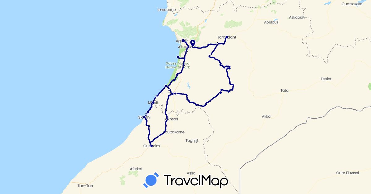 TravelMap itinerary: driving in Morocco (Africa)