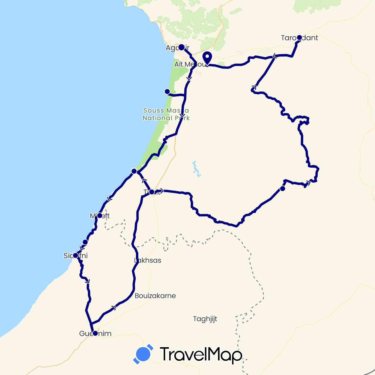 TravelMap itinerary: driving in Morocco (Africa)