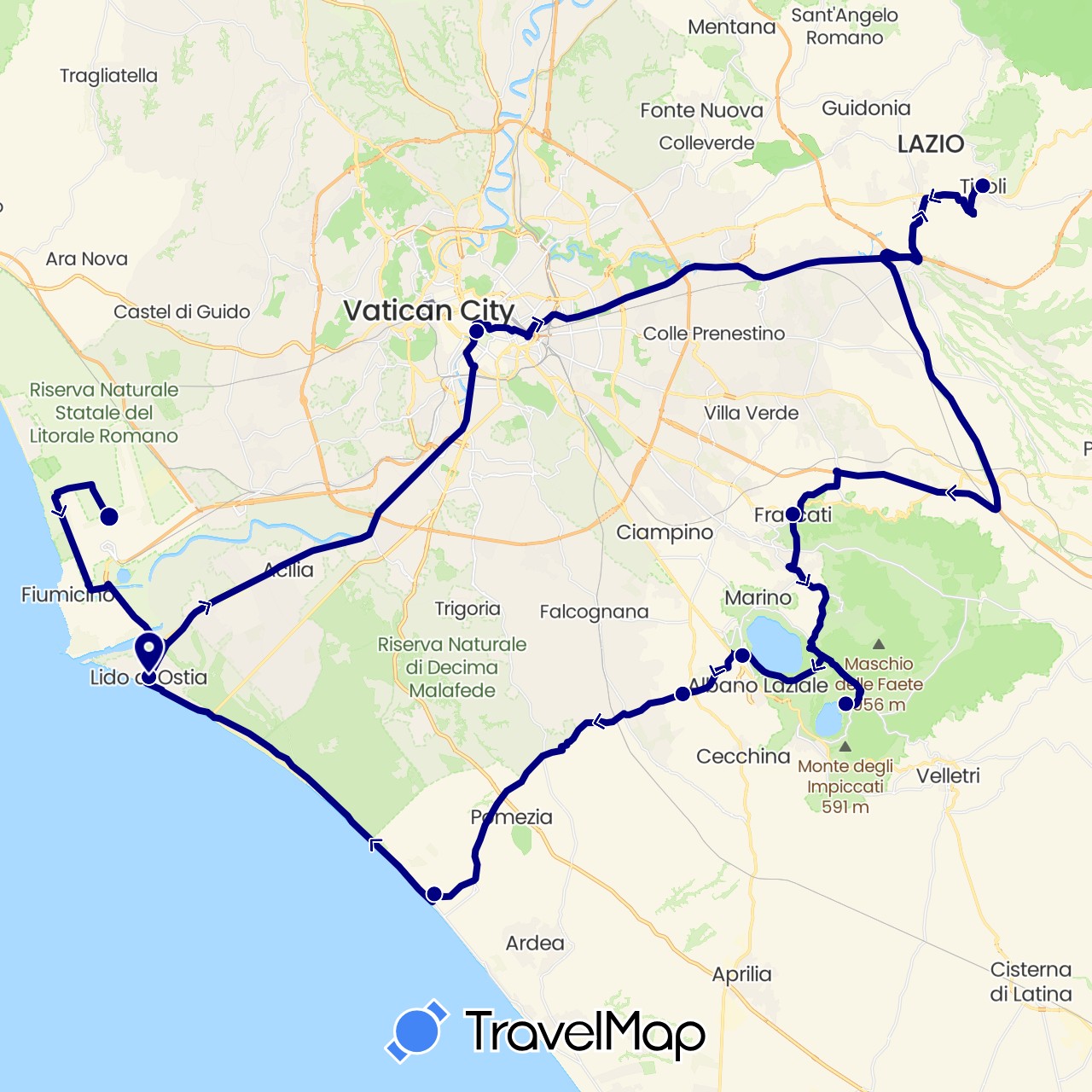 TravelMap itinerary: driving in Italy (Europe)